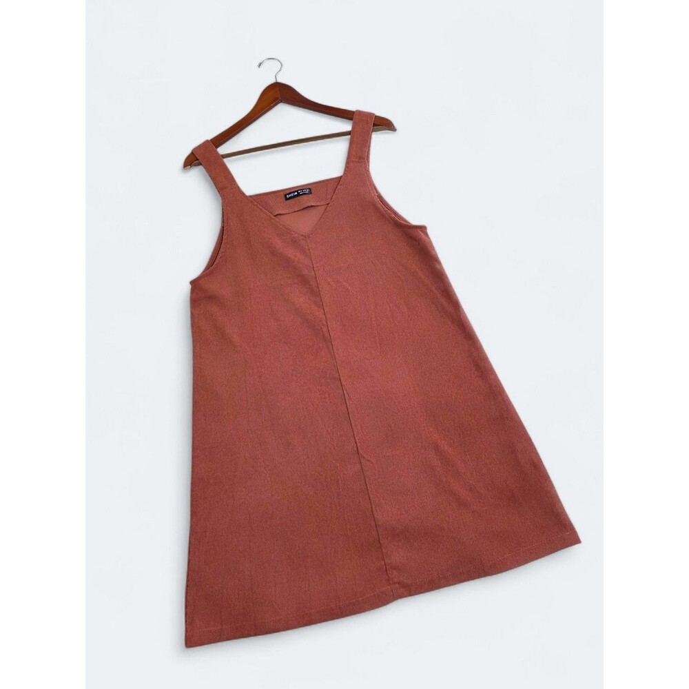 SHEIN Corduroy Solid Overall Dress - Rust/Burnt Orange - Size Medium Boho Retro